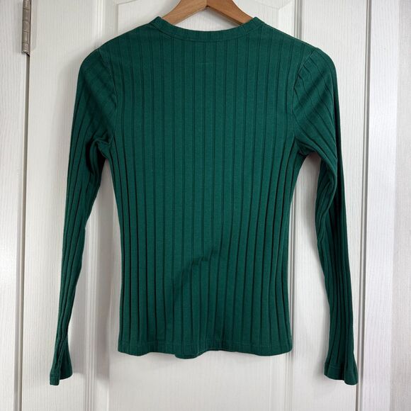 A New Day Women's Long Sleeve Ribbed Green Tee Top Size S Small - Picture 2 of 10